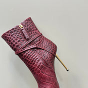 PADLOCK 10 CM ANKLE BOOTS IN BURGUNDY RED CROCODILE-EMBOSSED CALFSKIN