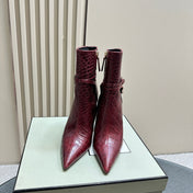 PADLOCK 10 CM ANKLE BOOTS IN BURGUNDY RED CROCODILE-EMBOSSED CALFSKIN