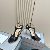 PADLOCK HIGH-HEELED SANDAL 10 CM IN BLACK SNAKESKIN
