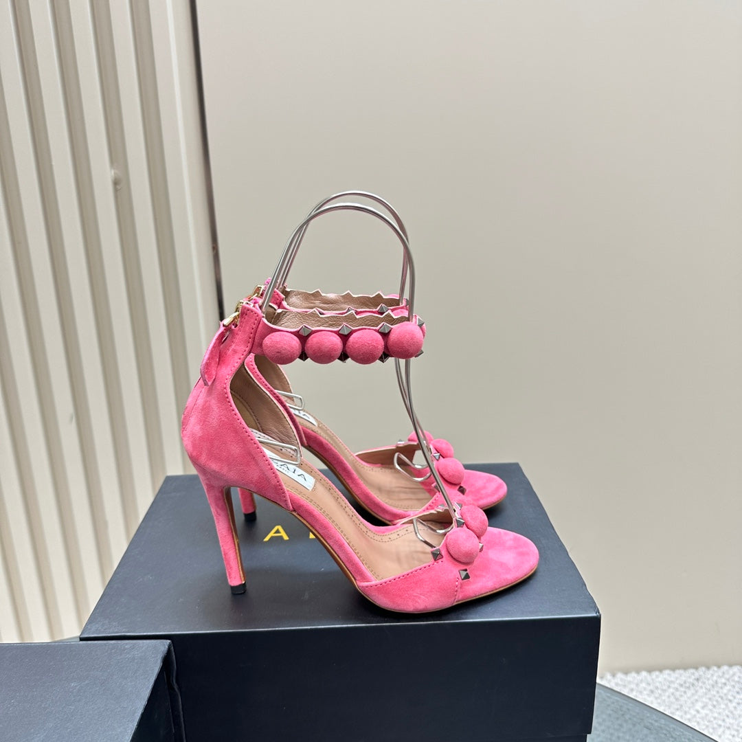 ALAIA HIGH HEEL SANDAL 10 CM IN ROSE PINK SUEDE