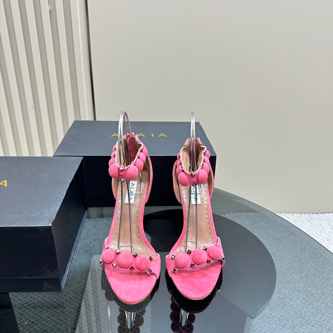 ALAIA HIGH HEEL SANDAL 10 CM IN ROSE PINK SUEDE