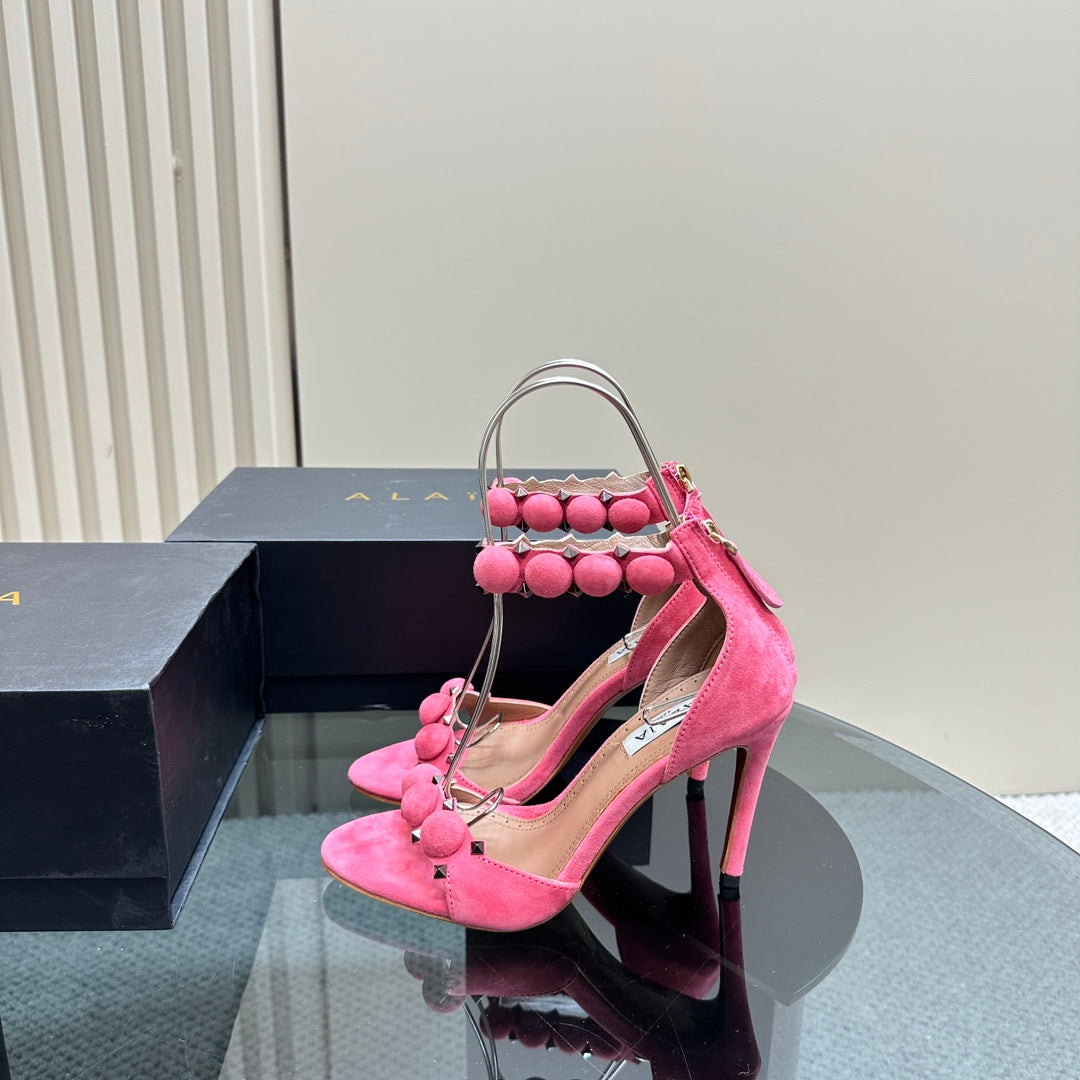 ALAIA HIGH HEEL SANDAL 10 CM IN ROSE PINK SUEDE