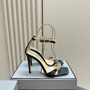 HIGH-HEELED SANDAL IN BLACK SMOOTH CALFSKIN