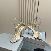 HIGH-HEELED SANDAL IN SILVER CALFSKIN