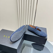 ALAIA CRYSTAL EMBELLISHED BALLET FLATS IN NAVY BLUE SUEDE