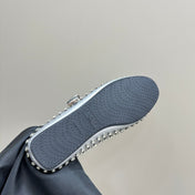 ALAIA CRYSTAL EMBELLISHED BALLET FLATS IN SILVER CALFSKIN