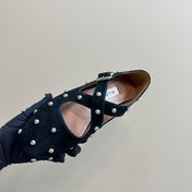CRISS CROSS BALLET FLATS IN BLACK SUEDE WITH STUDS