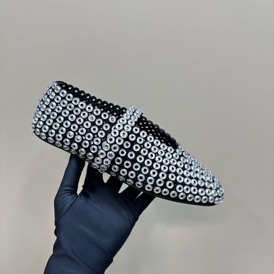 BALLET FLATS IN GLASS EYELET SUEDE GOATSKIN WHITE