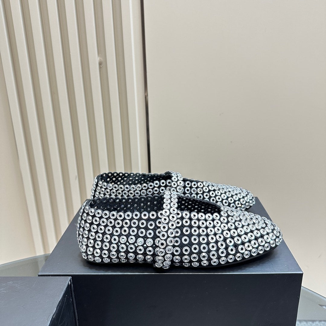 BALLET FLATS IN GLASS EYELET SUEDE GOATSKIN WHITE