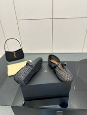 ALAIA MARY JANE FLAT 25S IN CHARCOAL GREY WOVEN MESH