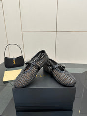 ALAIA MARY JANE FLAT 25S IN CHARCOAL GREY WOVEN MESH