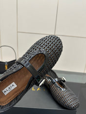 ALAIA MARY JANE FLAT 25S IN BLACK WOVEN MESH