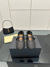 ALAIA MARY JANE FLAT 25S IN BLACK WOVEN MESH