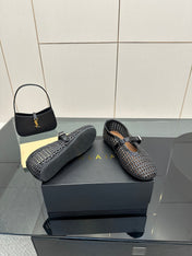 ALAIA MARY JANE FLAT 25S IN BLACK WOVEN MESH