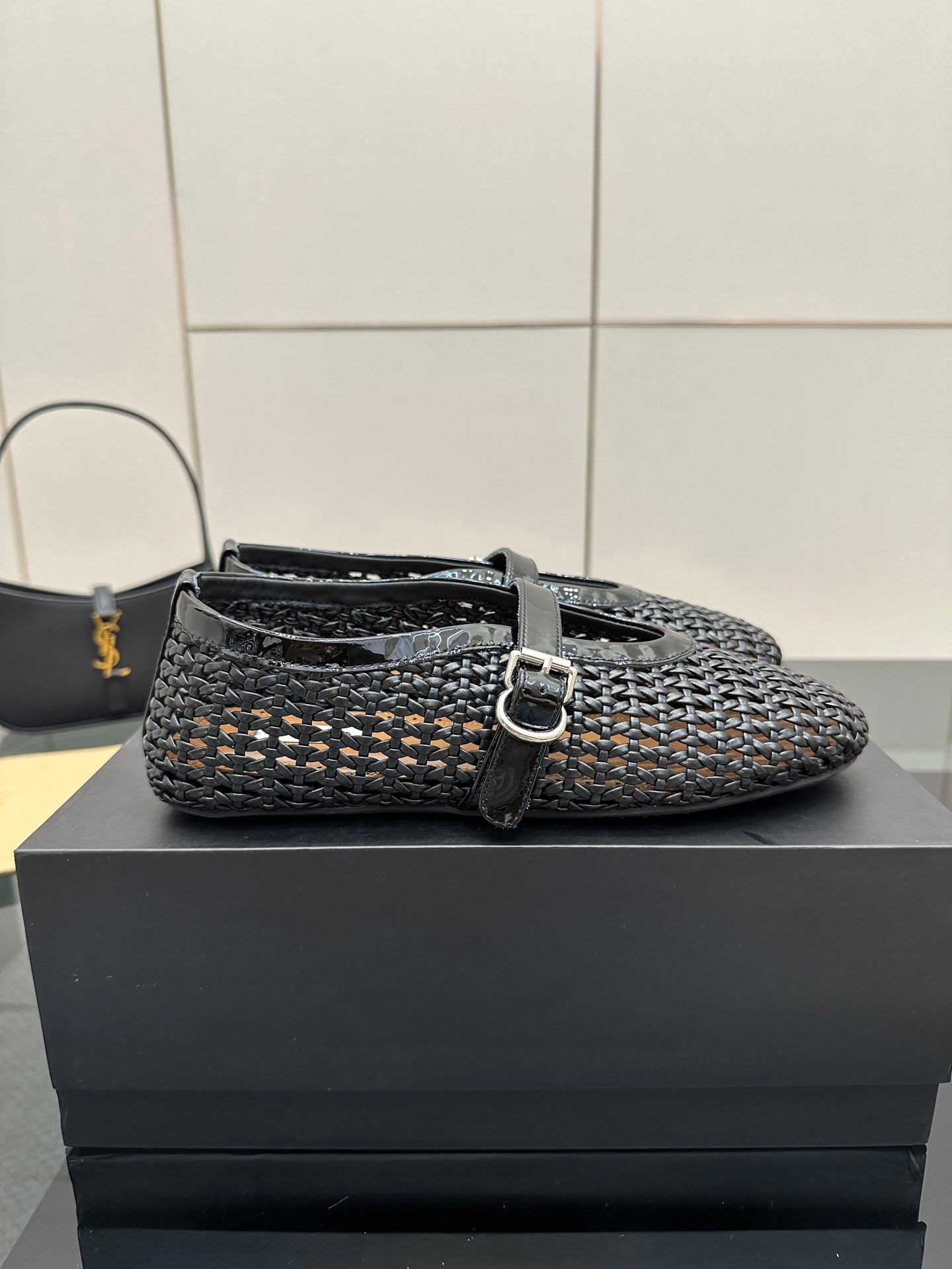 ALAIA MARY JANE FLAT 25S IN BLACK WOVEN MESH