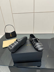 ALAIA BALLET SHOES 25S IN BLACK LAMBSKIN WITH CRYSTAL DETAILING