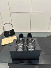 ALAIA BALLET SHOES 25S IN BLACK LAMBSKIN WITH CRYSTAL DETAILING