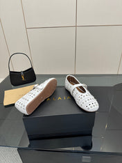 ALAIA BALLET SHOES 25S IN WHITE LAMBSKIN WITH CRYSTAL DETAILING
