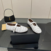 ALAIA BALLET SHOES 25S IN WHITE LAMBSKIN WITH CRYSTAL DETAILING