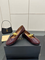 ALAIA BALLET SHOES 25S IN DARK RED PATENT LEATHER WITH GOLD HARDWARE