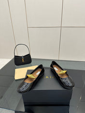 ALAIA BALLET SHOES 25S IN BLACK PATENT LEATHER WITH GOLD HARDWARE