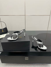 ALAIA HEELED THONG 25S IN WHITE AND BLACK LAMBSKIN SNAKE-EMBOSSED