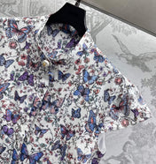 CD Short Dress White Cotton Muslin with Multicolor Motif