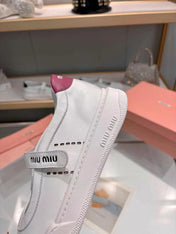 MIUMIU 26S MARY JANE BALLERINAS IN WHITE AND BURGUNDY RED CALFSKIN