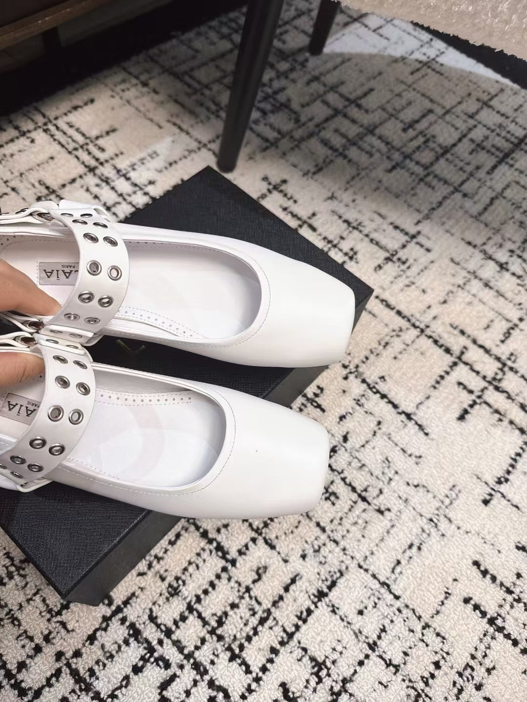 BIKER BALLET FLATS IN WHITE CALFSKIN