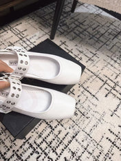 BIKER BALLET FLATS IN WHITE CALFSKIN