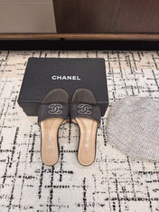 SLIPPERS IN BLACK SATIN MIX CALFSKIN