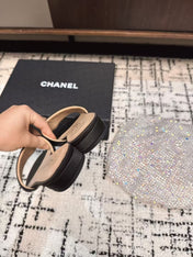 SLIPPERS IN BLACK SATIN MIX CALFSKIN