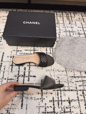 SLIPPERS IN BLACK SATIN MIX CALFSKIN