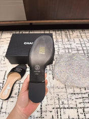 SLIPPERS IN BLACK SATIN MIX CALFSKIN