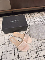 SLIPPERS IN LIGHT PINK SATIN MIX CALFSKIN