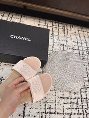 SLIPPERS IN LIGHT PINK SATIN MIX CALFSKIN