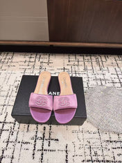 SLIPPERS IN LILAC PURPLE SATIN MIX CALFSKIN