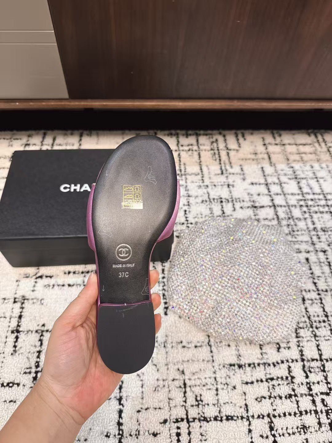 SLIPPERS IN LILAC PURPLE SATIN MIX CALFSKIN