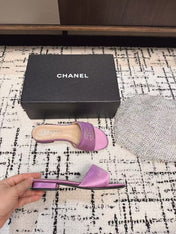 SLIPPERS IN LILAC PURPLE SATIN MIX CALFSKIN