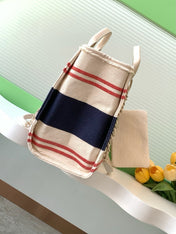 SHOPPING BAG 38 IN WHITE RED AND NAVY BLUE CANVAS