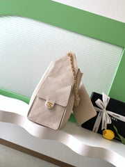 CHANEL 25S HOBO BAG 40 IN LIGHT BEIGE CAVIAR LEATHER WITH GOLD HARDWARE