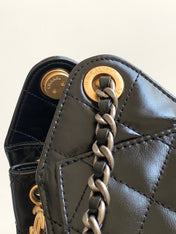 CHANEL 25S HOBO BAG 22 IN BLACK GLOSSY CALFSKIN WITH GOLD HARDWARE