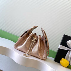 CHANEL 25S HOBO BAG 22 IN ROSE METALLIC CAVIAR