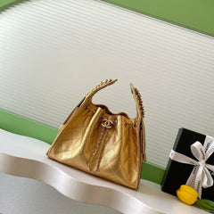 CHANEL 25S HOBO BAG 30 IN METALLIC GOLD CAVIAR LEATHER