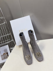 ICON HEELED ANKLE BOOT DOVE GRAY SUEDE 8 CM WITH GOLD LOGO