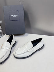 YSL 25S SAINT LAURENT LOAFERS IN WHITE PATENT CALFSKIN
