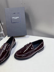 YSL 25S SAINT LAURENT LOAFERS IN BLACK CHERRY PATENT CALFSKIN
