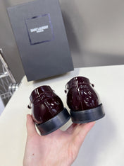 YSL 25S SAINT LAURENT LOAFERS IN BLACK CHERRY PATENT CALFSKIN