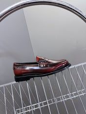 YSL 25S SAINT LAURENT LOAFERS IN TORTOISESHELL CRIMSON GLOSSY CALFSKIN