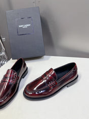 YSL 25S SAINT LAURENT LOAFERS IN TORTOISESHELL CRIMSON GLOSSY CALFSKIN